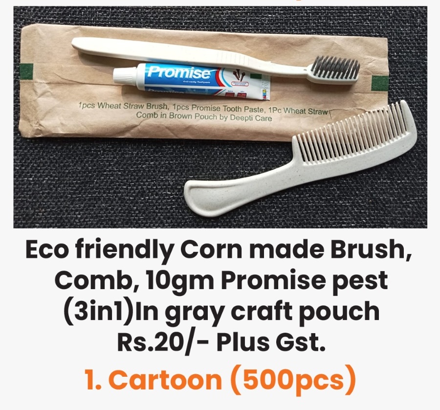 Eco friendly Corn made Brush, Comb, 10gm Promise pest (3in1) (500pcs)
